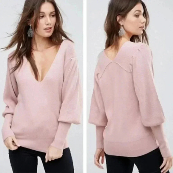 Free People Gingersnap Tunic Sweater Pink Rose Knit Barbiecore Pastel V-Neck - Picture 9 of 9